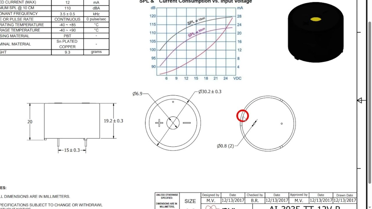 부저 데이터시트 치수